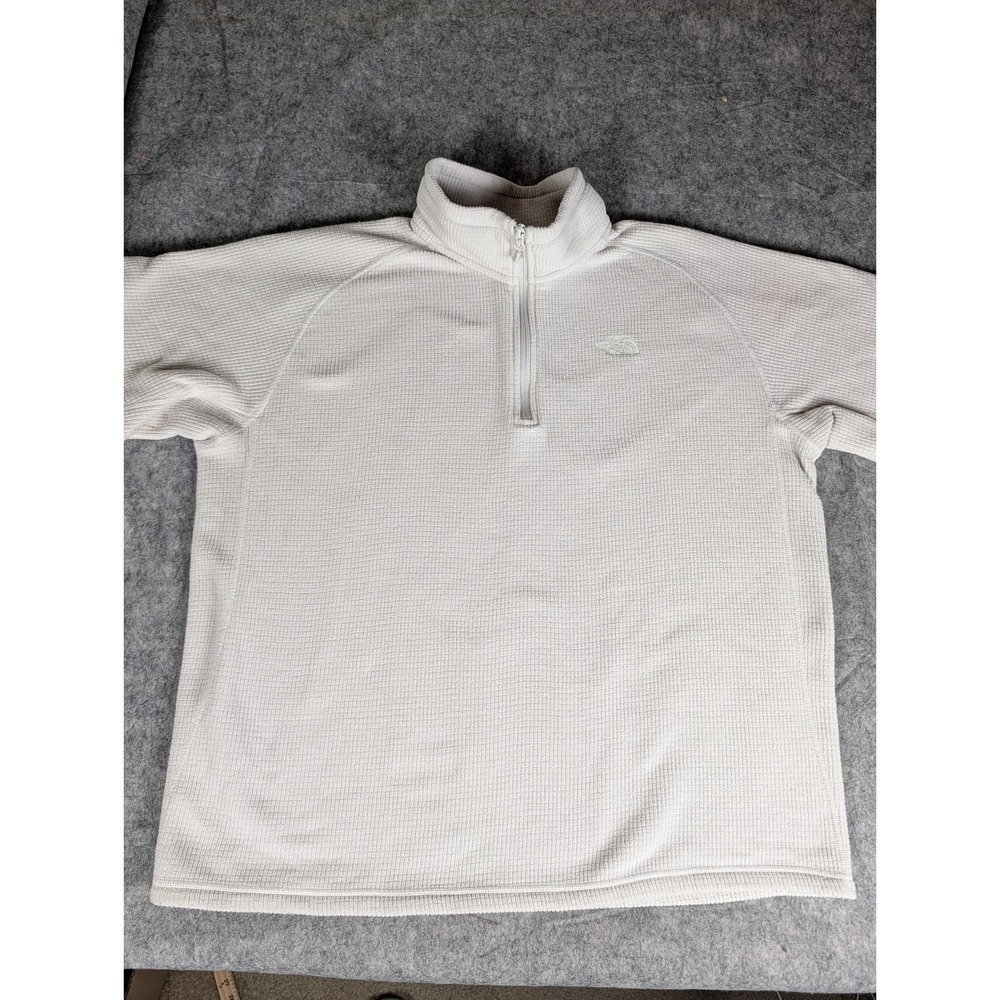 The North Face Mens Cream Waffle Knit 1/4 Zip Grid Fleece Pullover XL 4679 - Picture 4 of 13